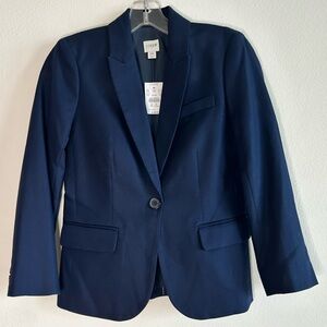 J. Crew NWT Navy Blue One Button Cotton Blazer 0 Single Breasted